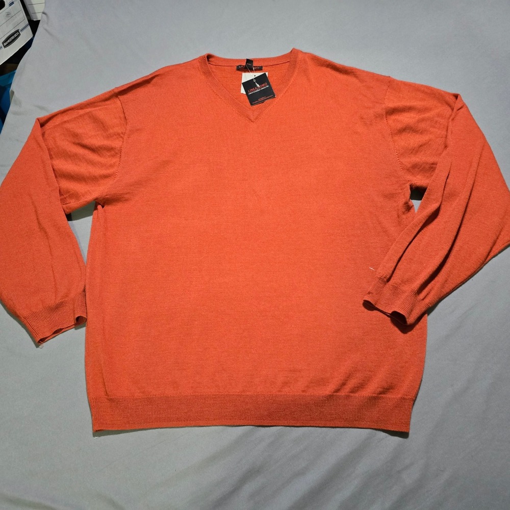 Linea Uomo V-Neck Sweater Mens 4XLT Orange Wool Blend Long Sleeve Pullover Knit